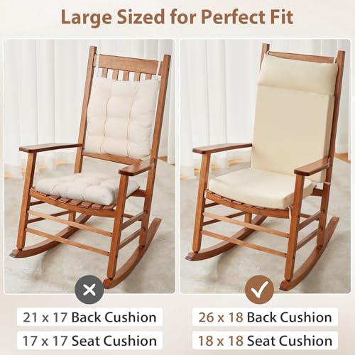 Waterproof Rocking Chair Cushions Outdoor & Indoor, Wooden Rocking Chair Pads, Non-Slip Large Glider Rocker Replacement Cushions with Pillow & Ties,Seat Back Cushion for Rocker Beige - color: Beige
