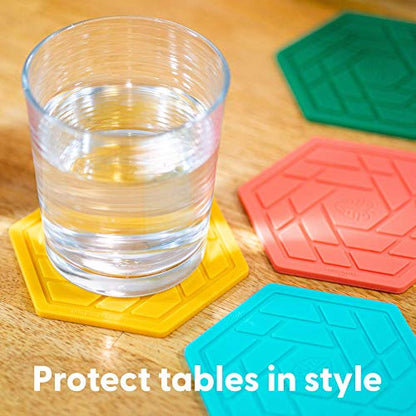 Silicone Drink Coasters Set of 4,Flexible & Heat-Resistant - Perfect for Home Decor & Table Protection (Aqua Saltwater 4)