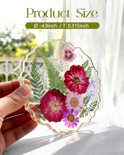 Oqplog Resin Drink Coaster for Desk Coffee Table-Purple Pink Cute Dried Flowers Cup Coaster for Work Office Home Outdoor Decor Gifts for Girls Women,1 Pcs Wave - color: Purple-pink