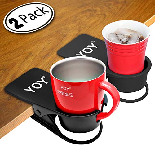YOY 2 Pieces Drink Cup Holder Clip - Table Desk Side Water Glass Beer Bottle Beverage Soda Coffee Mug Holder Cup Saucer Clip Design for Home Office, Black(Mug & Cup) - color: Black(Mug & Cup), size: 2 Pack