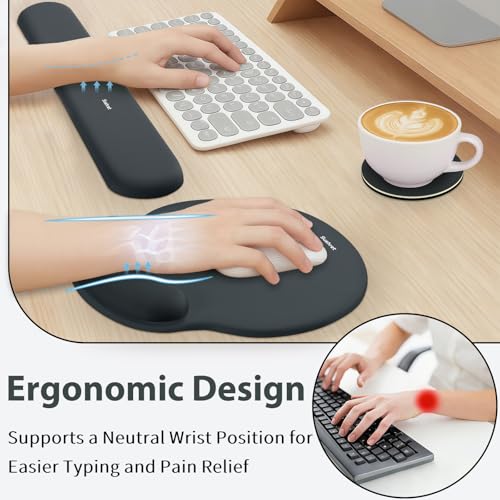 Sushret Mouse Pad and Keyboard Wrist Rest, 3-in-1 Gel Memory Foam Ergonomic Mouse Pad with Wrist Rest Set, Gaming Mousepad Arm Cushion Support for Computer Office Desk Accessories Cute Setup, Charcoal - color: Charcoal