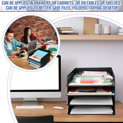 Wenqik 4 Pcs Stackable Paper Trays Rectangular Plastic Desk Holder Desktop Document File Organizer Storage Letter for Office Classroom (Black) - color: Black
