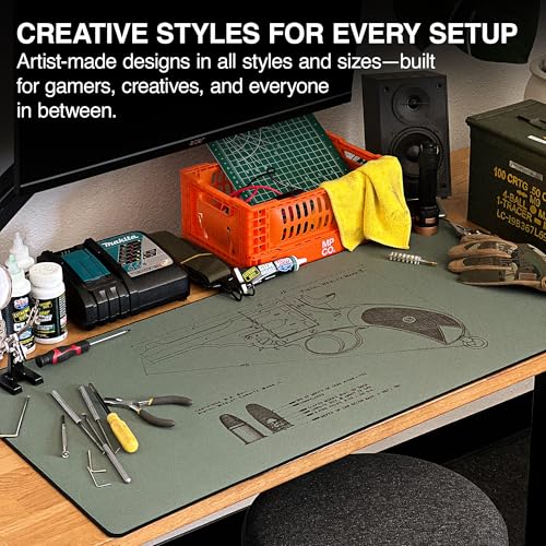 MPCO. Blueprints Large Gaming Desk Pad - 36" x 17" Aeroglyde Fabric Pistol Webly Mark IV – Green Desk Mats - Non-Slip, Washable, Smooth Glide for Precision Gaming & Work - color: Aeroglyde Pistol Webly Mark Iv – Green