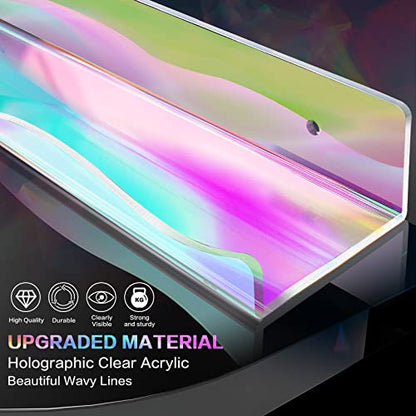 DILIBRA 6 Packs Iridescent Clear Acrylic Floating Shelves, 15.7 Inch Large Set up for Funko Pop Display Case Picture Ledge Shelf, Acrylic Floating Wall Bookshelf Organizer for Kids Room Bathroom
