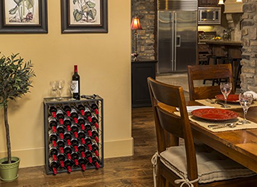 Mango Steam 32 Bottle Wine Rack with Black Glass Top Shelf, Free Standing for Home, Kitchen and Bar - color: Black, size: 32 Bottle