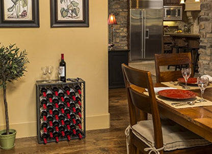 Mango Steam 32 Bottle Wine Rack with Black Glass Top Shelf, Free Standing for Home, Kitchen and Bar - color: Black, size: 32 Bottle