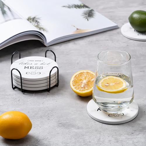 Hoewina 6Pcs Drink Coasters with Holder, Marble Style Ceramic Drink Coaster, Absorbent Coasters Set Suitable for Kinds of Cups, Modern Style Coasters for Coffee Table, 4 Inches（Style 10） - color: Style 10