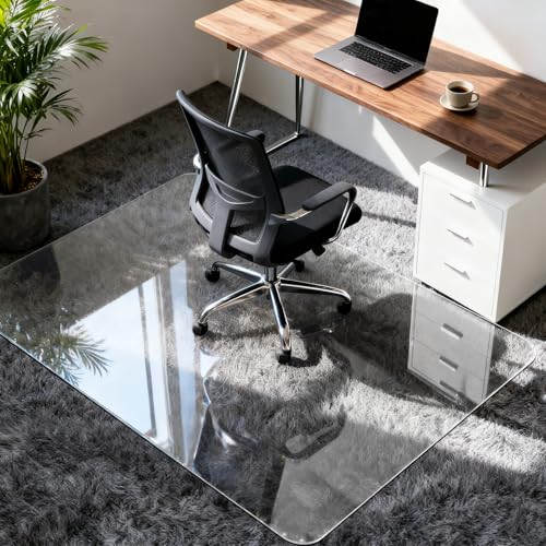 Vicwe Glass Chair Mat for Carpet,46"x60" Tempered Glass Office Chair Mat,1/5" Thick Glass Chair Mat with Rounded and Polished Edges,Smooth Glide for Carpet & Hardwood Floor Protection - size: 46"x 60"x 1/5"Thick