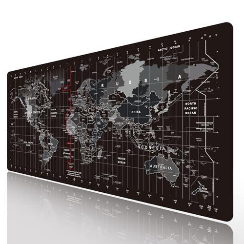HGWALP World Map Large Gaming Mouse Pad Extended XXL(900x400X3MM) Mouse Mat Long Desk Pad with Stitched Edges for Keyboard Home Office Gaming Work Big Desk Pad - color: World Map