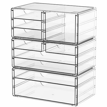 Yieach 3 Pack Clear Storage Drawers With 10 Drawers,Stackable 11.1” Large Acrylic Drawer Organizer and Makeup Organizer For Vanity,Bathroom Countertop,Cabinet,Pantry,Office Supply Storage Bins Drawers - size: Large 10 Drawers