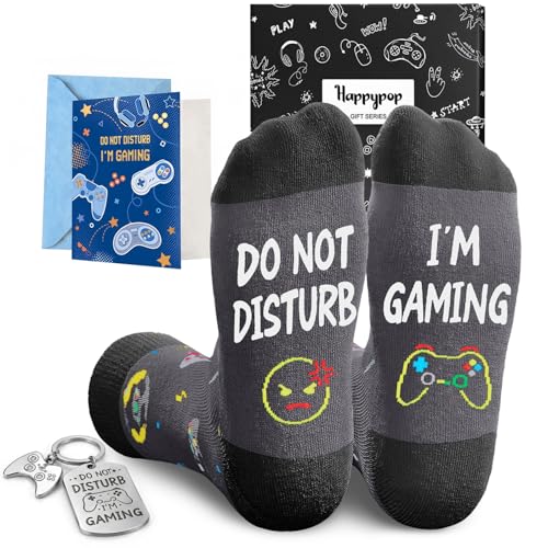 Gamer Gifts for Men - Video Game Socks, Gaming Stocking Stuffers with Card and Keychain