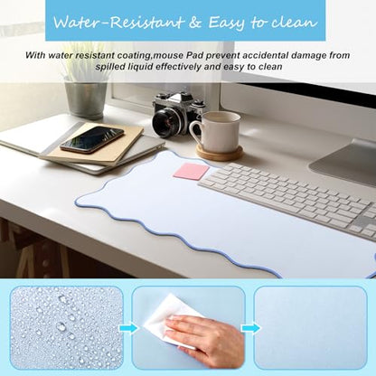 Hahafelt Scalloped Desk Mat Large Desk Pad Cute Coquette Table Mat Back to School Preppy Table Make up Pad Nonslip Graduation Gift with Stitching Waterproof Gaming(Blue,23.6 x 13.8 Inches) - color: Blue, size: 23.6 x 13.8 Inches
