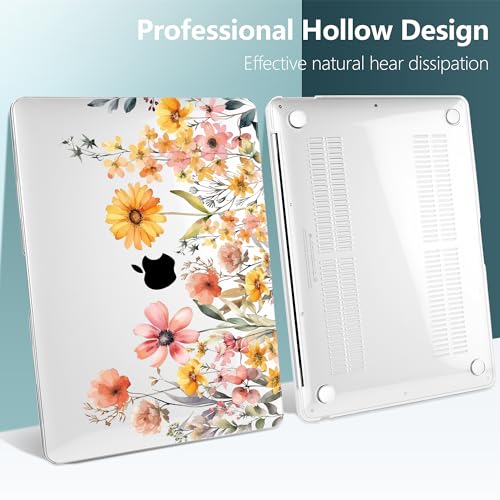 DONGKE Compatible with MacBook Air 13 inch Case 2021 2020 2019 2018 Release A2337 M1 A2179 A1932 with Retina Display Touch ID, Plastic Hard Shell & Keyboard Cover - Color Daisy - color: Color Daisy X811