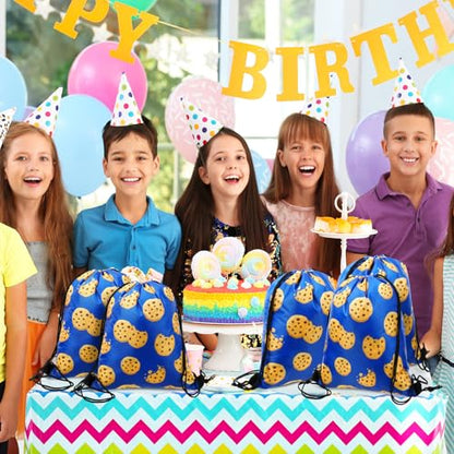 Yiyiring 16 Pcs Cookie Gift Drawstring Bags Bulk, Blue Cookie Candy Drawstring Bags Cartoon Party Favors for Chocolate Chip Cookies and Milk Theme Birthday Party Decorations Supplies (Cartoon) - style: Cartoon