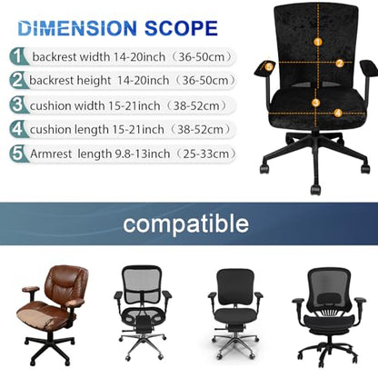 Tallew 4 Pcs Office Chair Covers Set Computer Universal Protective Stretchable Chair Seat Covers Desk Armrest Slipcovers Pads Office Cushion Backrest for Rotating(Black) - color: Black