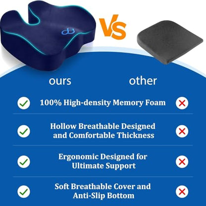 CushyOasis Seat Cushion, Gel Chair Cushions, Office Chair Cushions, Anti-Slip Bottom & Removable Cover Tailbone Pain Relief Cushion, Memory Foam Seat Cushion, 5.28 in Thick (Blue) - color: Blue, size: X-Large