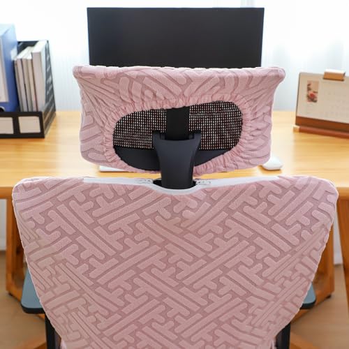 Pink Ergonomic Office Chair Covers Set with Headrest Cover Jacquard 2 Pieces Stretch Desk Computer Office Chair and Headrest Slipcovers Washable - color: Jacquard T-pink, size: Chair and Headrest Covers
