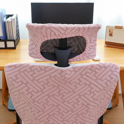 Pink Ergonomic Office Chair Covers Set with Headrest Cover Jacquard 2 Pieces Stretch Desk Computer Office Chair and Headrest Slipcovers Washable - color: Jacquard T-pink, size: Chair and Headrest Covers