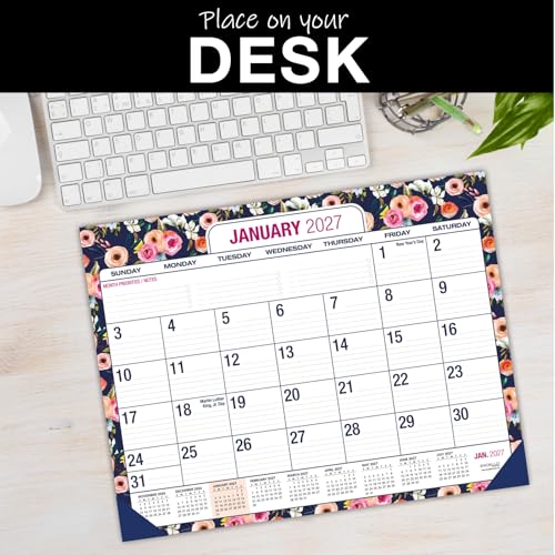 Desk PAD: 22" x 17" Large Print Desk Pad Calendar, APR 2026 - DEC 2027, 21 Months, (Small Navy Floral) - color: Small Navy Floral