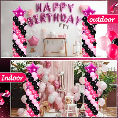 Gejoy 110 Pcs Pink Rose Red Black Balloons Column Stand Kit Adjustable Tower Stand from 1.4 to 6.6 ft with Bases for Back to School Wedding Birthday Baby Shower Party - color: Pink Rose Red Black
