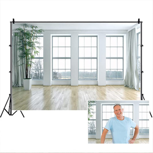 8x6ft Polyester Boudoir Living Room Backdrop Window Wood Floor Zoom Meeting Modern Home Interior Office Photography Background Bridal Shower Wedding Birthday YouTube Video Photo Props - size: 8x6FT
