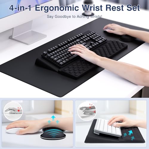 Ospelelf Keyboard Wrist Rest Stand Pad and Ergonomic Mouse Pad Set with Large Mousepad, Memory Foam Comfort, Premium Office Desk Accessories for Pain Relief, Black - color: Black