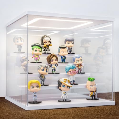 Clear Acrylic Display Case with Light , 5 Tier Display Box Stand Assembly Dustproof Protection Showcase for Collectibles Action Figures (White 12.6×12.2×11.8in; 32×31×30cm) - color: White with light, size: 5 Tier 12.6×12.2×11.8in; 32×31×30cm