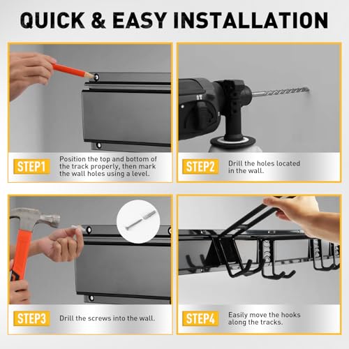 ELEAD 18-Pairs Heavy Duty Garage Tool Organizer Wall Mount Hooks, 96 Inches 1460 lbs Garden Tool Organizer with Adjustable Hooks for Garden, Yard, and Shed - color: Heavy Duty 96-Inch (18-Pairs)