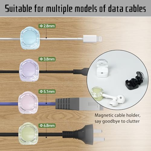 Magnetic Cable Organizer Set, 6 Pcs Easy Adhesion Desk & Wall Mount Holders for Mobile Phones and USB Cables, Perfect for Office, Kitchen, Car, and Bedside Use (Colour Mixture)