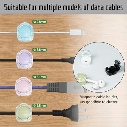 Magnetic Cable Organizer Set, 6 Pcs Easy Adhesion Desk & Wall Mount Holders for Mobile Phones and USB Cables, Perfect for Office, Kitchen, Car, and Bedside Use (Colour Mixture)