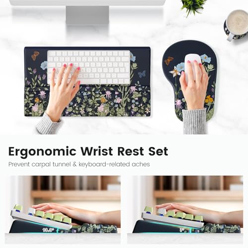Ospelelf Ergonomic Mouse Pad and Keyboard Stand Wrist Rest Set, Memory Foam Comfort, Pain Relief for Typing, Office Desk Accessories, Moonlit Blossoms - color: Moonlit Blossoms