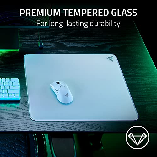 Razer Atlas Tempered Glass Gaming Mouse Mat: Ultra-Smooth Micro-Etched Surface - Dirt and Scratch-Resistant - Anti-Slip Base - Quiet Mouse Movements - White - color: White