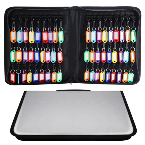 Zippered Case, Portable Organizer With Handle, Waterproof & Fireproof Binder With 54 Hooks and Tags, Key Box for Estate Sales, Hotel Executives, Landlord (Silvery) - color: silver