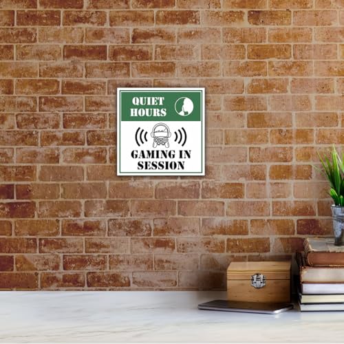 Square Plus Quiet Hours: Gaming in Session Wall or Door Sign | Easy Installation | Gaming Room Signage - Medium - size: 6 x 6" - Medium