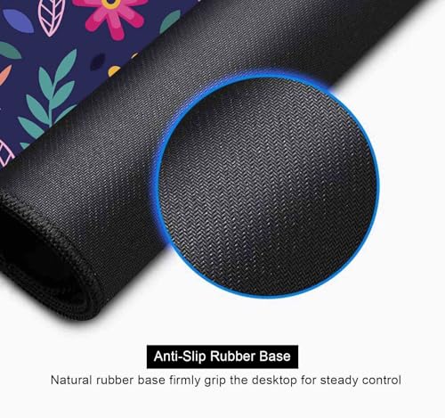 Purple Pink Flowers Desk Mat, Daisy Floral Extended Large Gaming Mouse Pad, Non Slip Rubber Base Stitched Edge Desktop Desk Pad for Computer, Christmas and Thanksgiving Gifts, 31.5 x 11.8 in - color: Pink Flowers on Blue