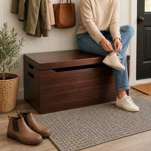 Entryway Storage Chest for Shoes, Boots, & Bags, Fully Assembled, Mahogany - color: Entryway Bench Storage - Mahogany