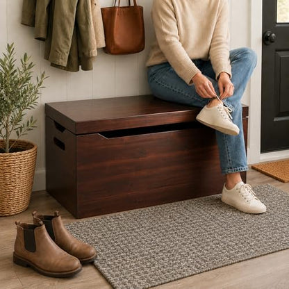 Entryway Storage Chest for Shoes, Boots, & Bags, Fully Assembled, Mahogany - color: Entryway Bench Storage - Mahogany