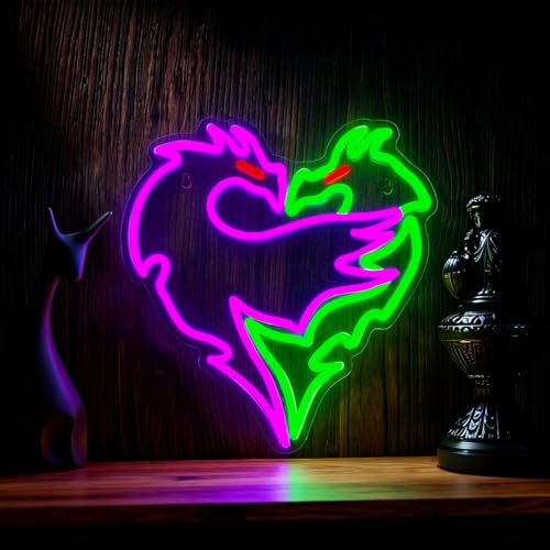 Dragon Neon Sign – Dimmable Purple & Green LED Dragons Embrace Lights, Cool Neon Wall Light for Gaming Room, Bar, Man Cave & Fantasy Bedroom Decor (12.95×14.37 in) - color: Purple, green dragon