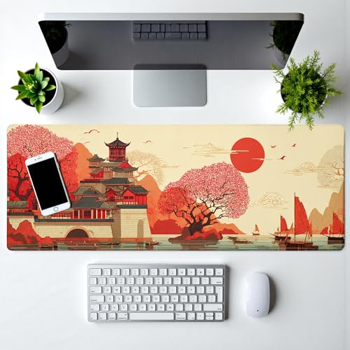 Scenery of Japan Gaming Mouse Pad Large Desk Mat Extended Keyboard Mouse Pad Anime Mousepad with Non-Slip Base and Stitched Edge Mouse Mat Desk Pad 31.5 x 11.8 Mouse Pads for Desk Home Office Gaming - color: Scenery of Japan