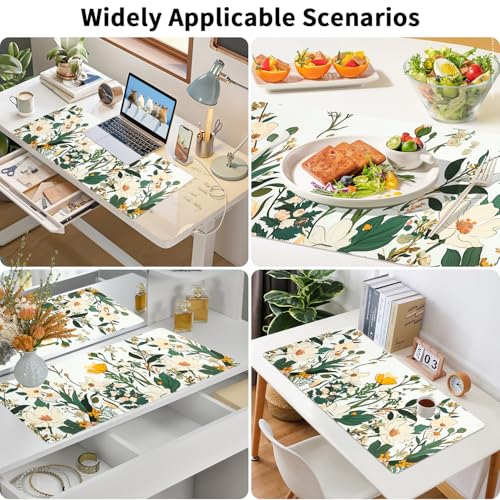 Floral Desk Mat (31.5"x15.7") | Waterproof, Leather, Mouse Pad - color: Yellowflower, size: 31.5" x 15.7"