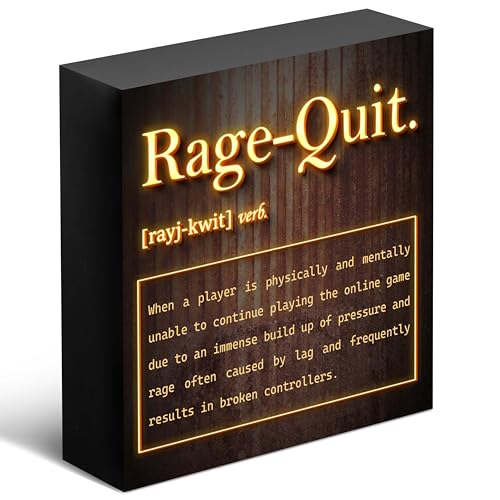 Gaming Accessories for Game Room, ‘Rage-Quit’ Wood Box Sign Decor, Gifts for Video Gamer, Boys & Girls, Men and Women, Gamer Room Decorations, Birthday Gifts, Gaming desk decor, Christmas Gifts. (008)