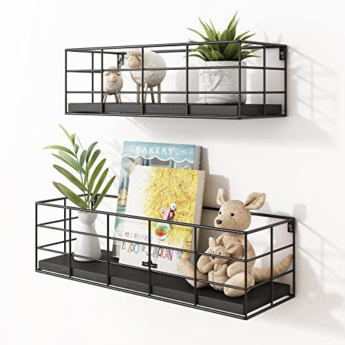 Fixwal 4 Set Floating Shelves - Hanging Wall Mounted Shelves for Living Room, Kitchen, Bedroom & Bathroom - Decorative Storage (Black) - color: Black, size: 4pcs