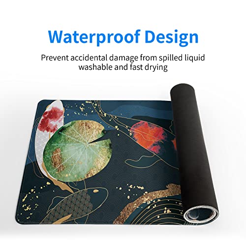 Japanese Gaming Mouse Pad XL - Extended Large Mouse Mat Desk Pad, Stitched Edges Mousepad, 3mm Thick Long Non-Slip Rubber Base Mice Pad, 31.5 X 11.8 Inch - Koi Fish Art - color: Koi Fish