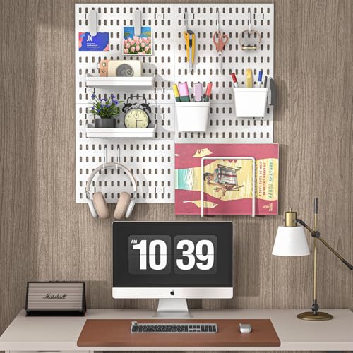 AKTOP Peg Board Wall Organizer 4-Pack – 12"x12" Plastic Pegboard Panels for Walls, White Desk Wall Mount Peg Board for Home, Office, Garage Tool Storage & Craft Room - color: 12inch-White