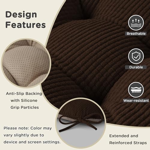 AddGrace Chair Cushions for Dining Chairs Set of 2 Non-Slip Kitchen Seat Cushions with Ties Tufted Thick Seat Pads for Indoor Kitchen Dining Furniture 17"x16"x3" Dark Brown - color: Dark Brown