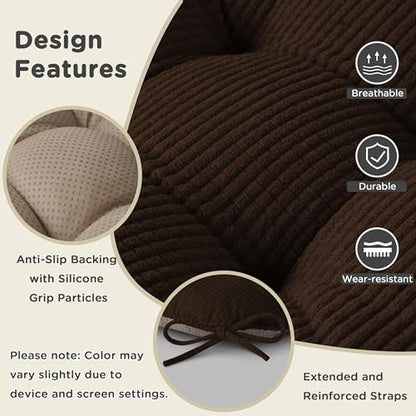 AddGrace Chair Cushions for Dining Chairs Set of 2 Non-Slip Kitchen Seat Cushions with Ties Tufted Thick Seat Pads for Indoor Kitchen Dining Furniture 17"x16"x3" Dark Brown - color: Dark Brown