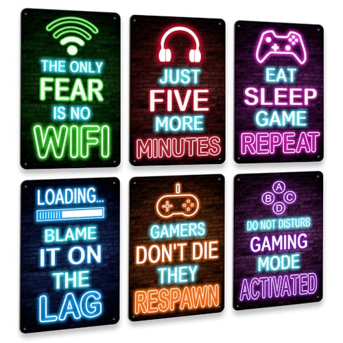 Drsoum Video Gamer Room Decor for Boys Gaming Wall Decor Neon Gaming Room Metal Sign 12 x 8 Inch Set of 6 - Gamer Wall Decor Teenage Boy Room Decor - color: Game Decor 3, size: 12 x 8 Inch x 6pcs