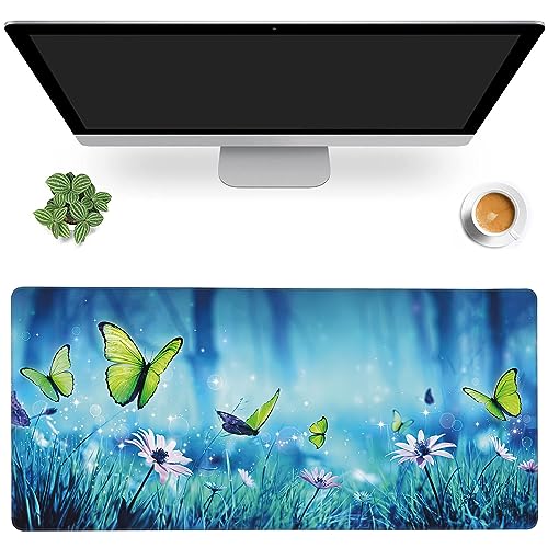 MIOAOSRT Desk Mat,Butterflies in Mystic Forest Large Gaming Mouse Pad with Stitched Edges,Non-Slip Computer Mouse Pad for Desk,Extended XXL Keyboard and Mouse Pad 35.4x15.75 in - color: Butterflies in Mystic Forest