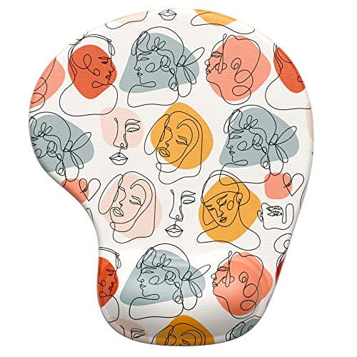 Hsurbtra Ergonomic Mouse Pad with Wrist Rest Support, Gel Mouse Pads with Non-Slip PU Base, Pain Relief Memory Foam Computer Mat, Cute Office Supplies Desk Decro Accessories, Art Face - color: Abstract Art Face, size: Normal