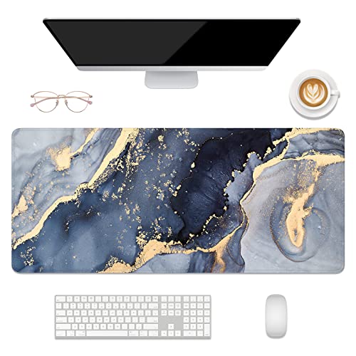Desk Mat, 32" x 12" XXL Extended Large Gaming Mouse Pad, Desktop Decor Desk Pad, Cute Men Women Office Supplies and Accessories, XL Mouse Mat for Laptop & Keyboard, Blue Gray Gold Marble - color: Blue Gray Gold Marble, size: 32" x 12"